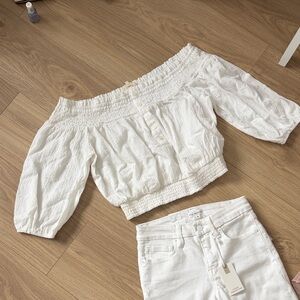 Mystree Linen White Off-Shoulder Blouse